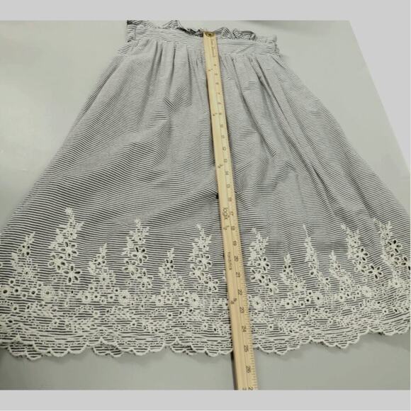 Women Skirt Small Blue Striped Floral Eyelet Bow Nautical Cottage Coquette - Picture 10 of 14